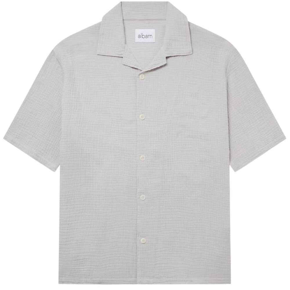 Albam Mens Crinkled Relaxed Fit Holiday Shirt / Light Grey